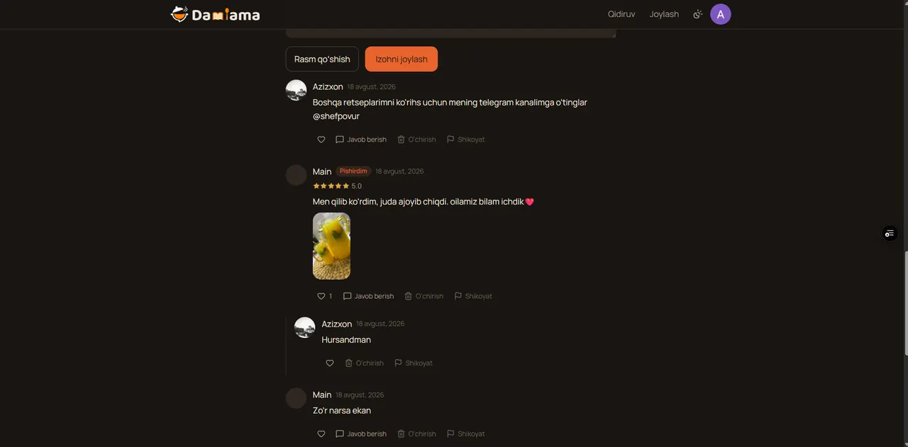 Rasm, baho va javoblar bilan izohlar