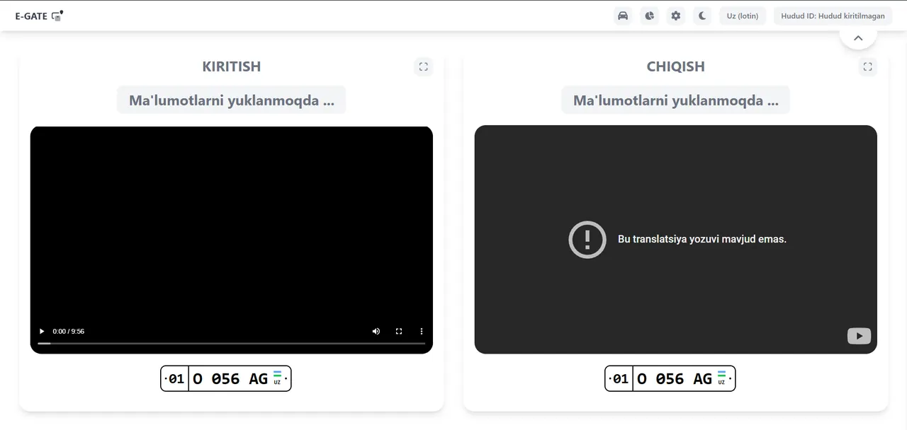 E-Gateʼning avtomobil kirish-chiqish nazorati ekrani