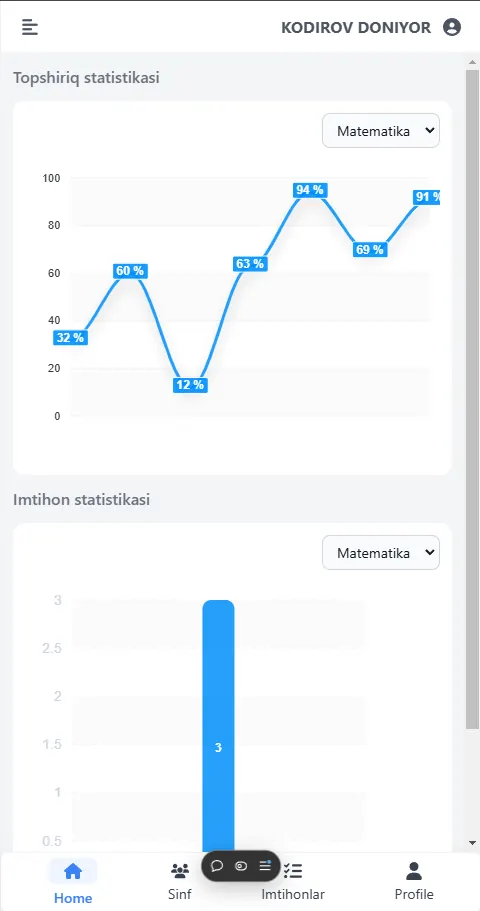 EduTracker mobil ilovasi ekranlari