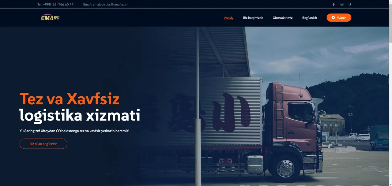 EMA Logistics saytining bosh sahifasi