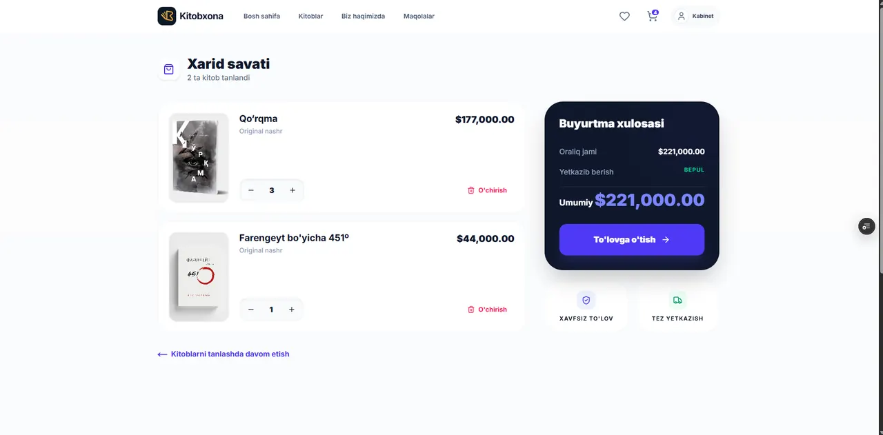 Shopping cart with order summary