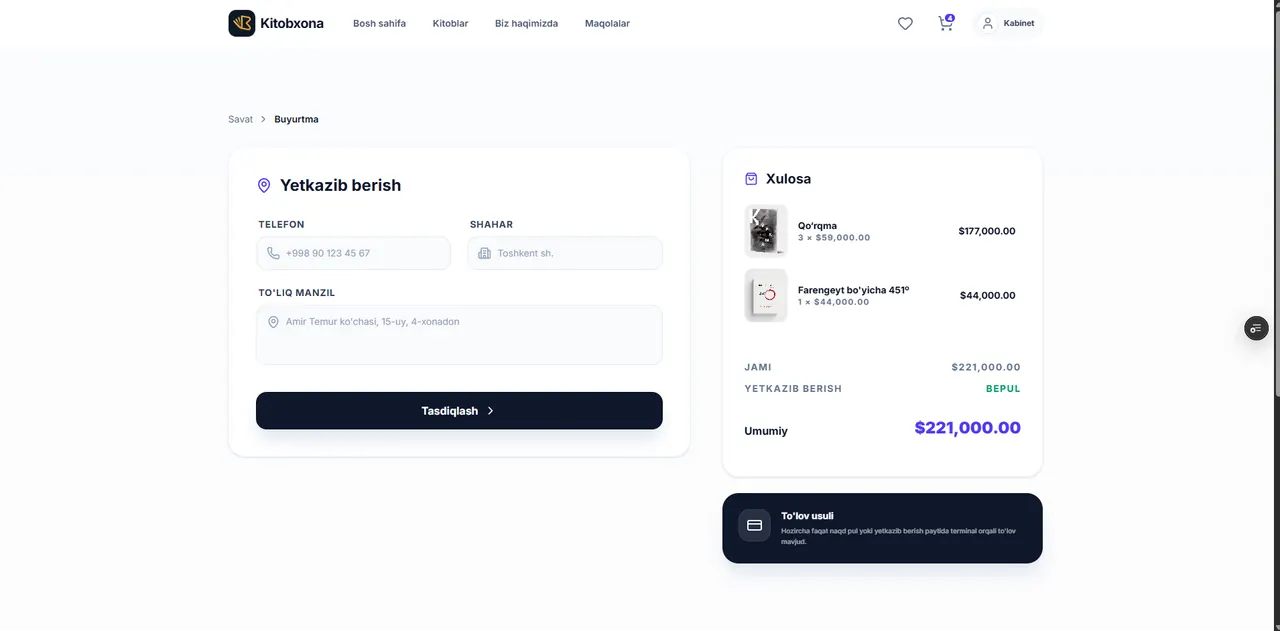 Checkout with delivery details