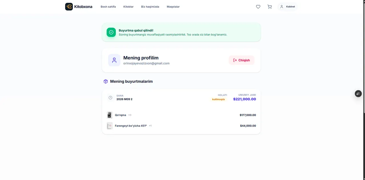 Account page listing past orders